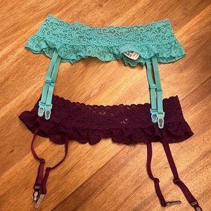 2 NEW Victoria’s Secret skirted ruffle Garter  DREAM ANGELS XS/S Blue Purple $40